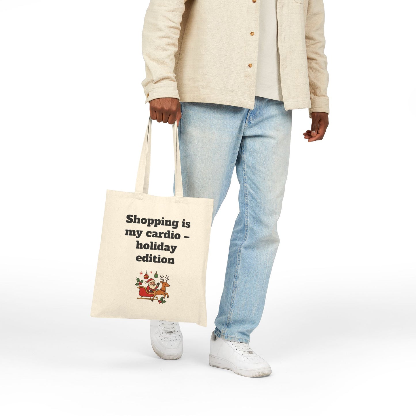 Stylish Cotton Tote Bag ''Shopping is my cardio – holiday edition''